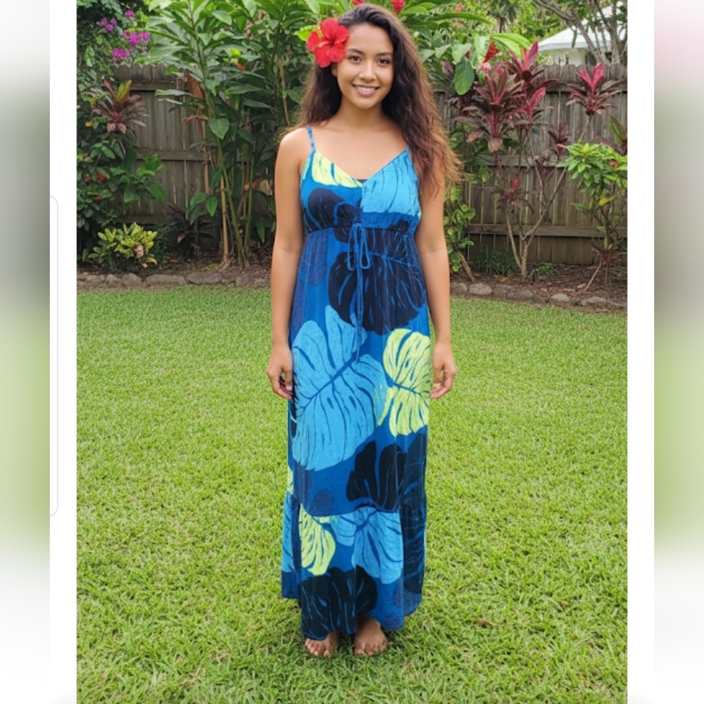 Tropical Hawaii Palm Leaf Print Maxi Dress
